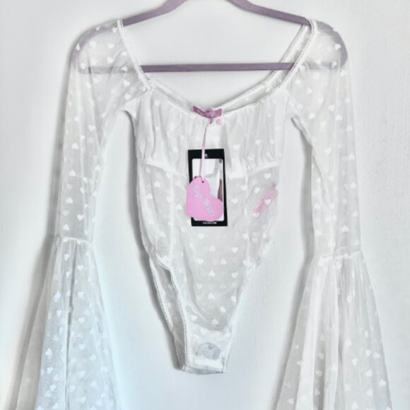 Sugar Thrillz XS White Mesh Bodysuit with Hearts - Picture 2 of 4
